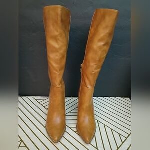 Elegant Tan Knee-High Faux Leather Boots